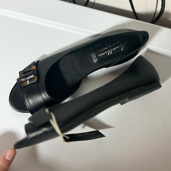 NEW Avellini Black Leather Open-Toe Flats with Buckle, Women’s Size 8 - Picture 6 of 9